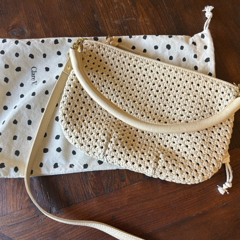 Clare V Petit Moyen Cream Rattan Crossbody
